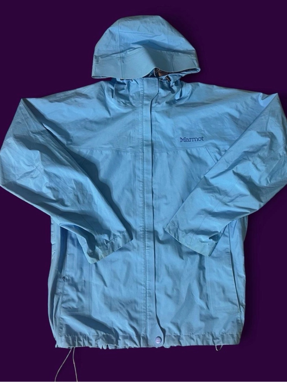 Marmot Light Blue Hooded Raincoat unisex